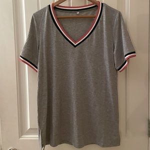 V-Neck Tee with Striped Details